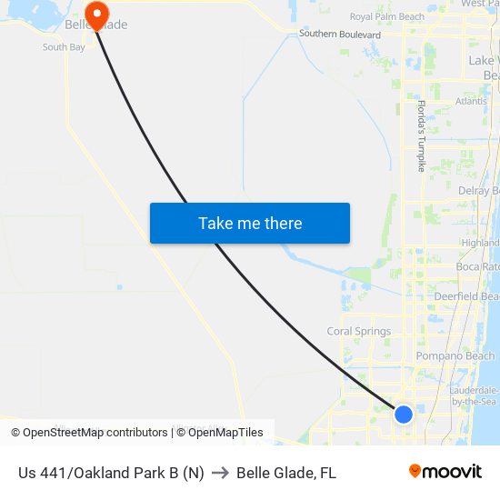 Us 441/Oakland Park B (N) to Belle Glade, FL map