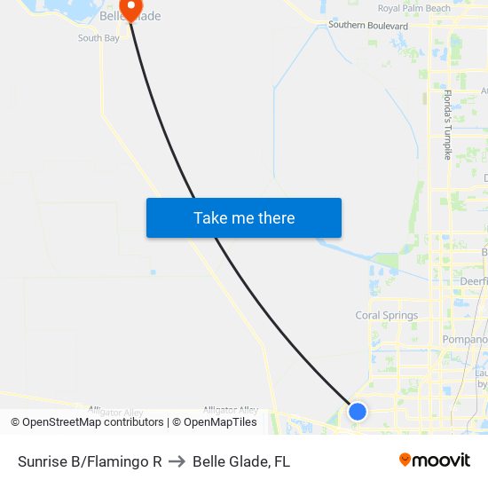 Sunrise B/Flamingo R to Belle Glade, FL map