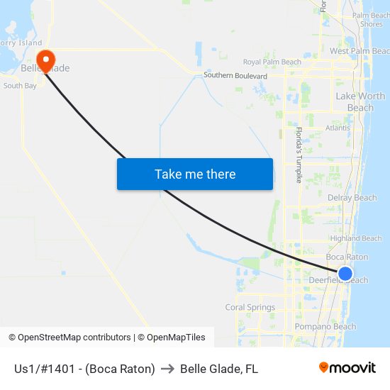 US1/#1401 - (BOCA RATON) to Belle Glade, FL map