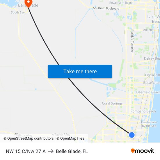 NW 15 C/NW 27 A to Belle Glade, FL map