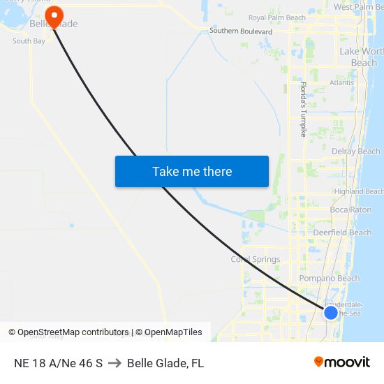 NE 18 A/Ne 46 S to Belle Glade, FL map