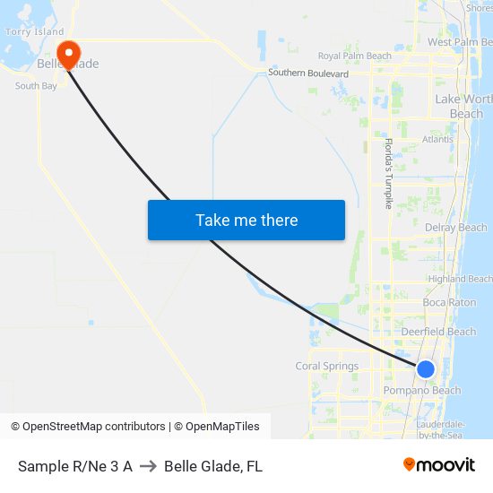 SAMPLE R/NE 3 A to Belle Glade, FL map