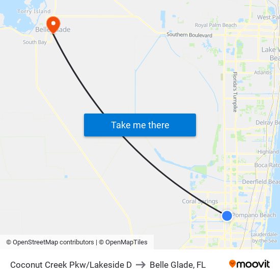 Coconut Creek Pkw/Lakeside D to Belle Glade, FL map
