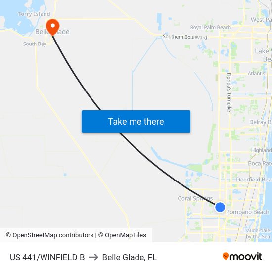 Us 441/Winfield B to Belle Glade, FL map