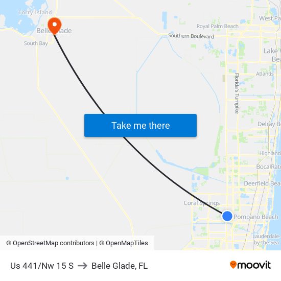 Us 441/Nw 15 S to Belle Glade, FL map