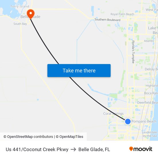 Us 441/Coconut Creek Pkwy to Belle Glade, FL map