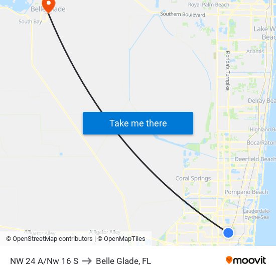 NW 24 A/NW 16 S to Belle Glade, FL map