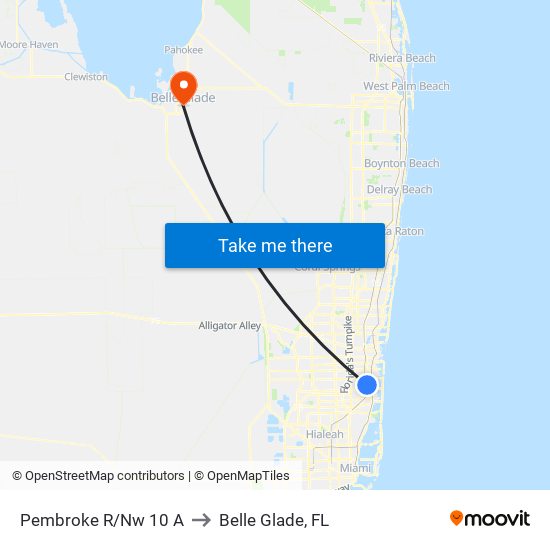 Pembroke R/Nw 10 A to Belle Glade, FL map