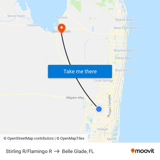 Stirling R/Flamingo R to Belle Glade, FL map