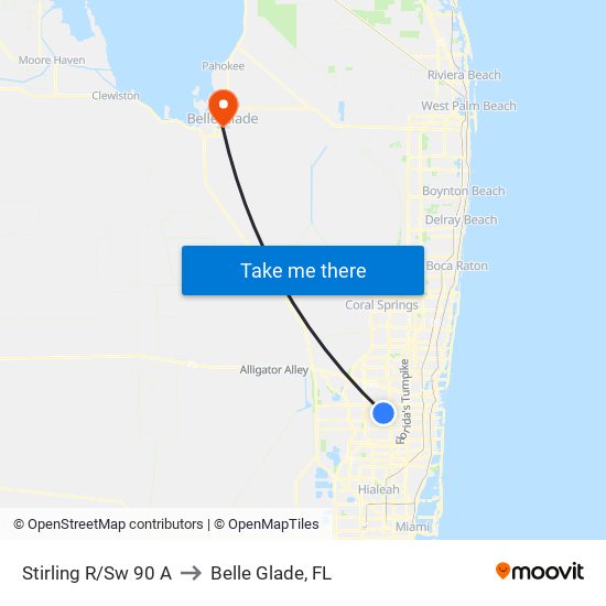 Stirling R/Sw 90 A to Belle Glade, FL map