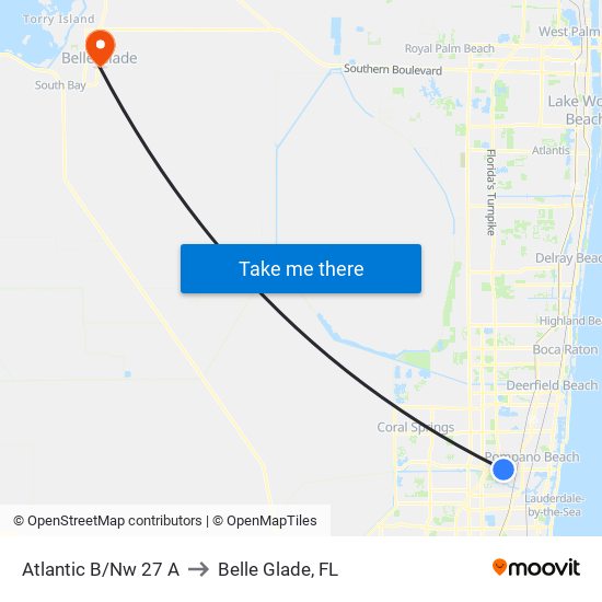 Atlantic B/Nw 27 A to Belle Glade, FL map