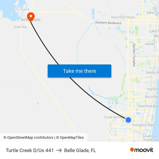 Turtle Creek D/Us 441 to Belle Glade, FL map