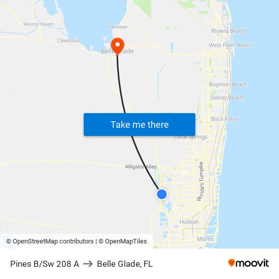 Pines B/Sw 208 A to Belle Glade, FL map