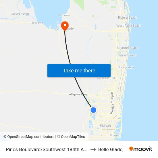 Pines Boulevard/Southwest 184th Avenue to Belle Glade, FL map