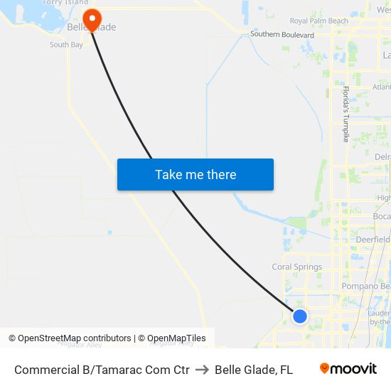 Commercial B/Tamarac Com Ctr to Belle Glade, FL map