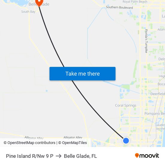 Pine Island R/Nw 9 P to Belle Glade, FL map