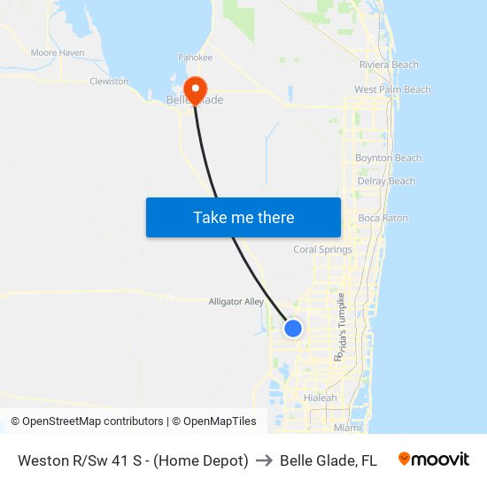 WESTON R/SW 41 S - (HOME DEPOT) to Belle Glade, FL map