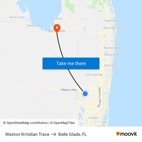 Weston R/Indian Trace to Belle Glade, FL map