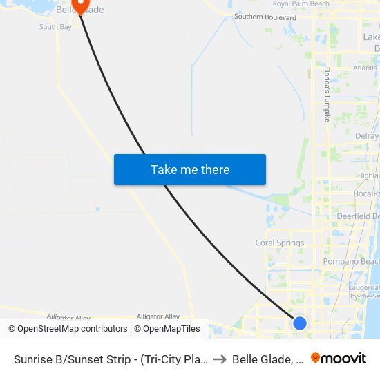 Sunrise B/Sunset Strip - (Tri-City Plaza) to Belle Glade, FL map
