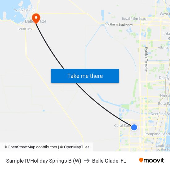 Sample R/Holiday Springs B (W) to Belle Glade, FL map