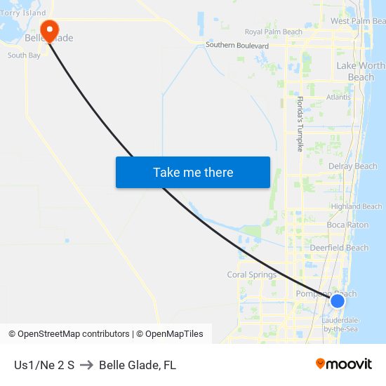 Us1/Ne 2 S to Belle Glade, FL map