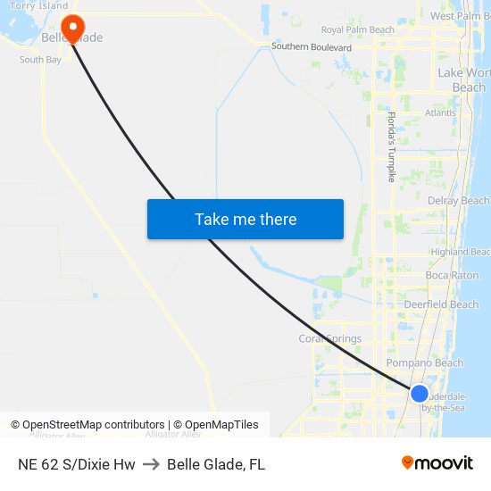 NE 62 S/Dixie Hw to Belle Glade, FL map