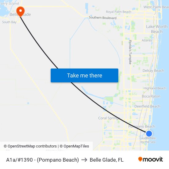 A1a/#1390 - (Pompano Beach) to Belle Glade, FL map