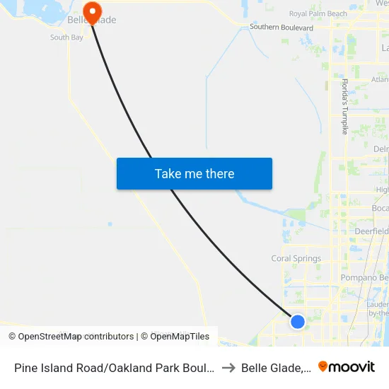 Pine Island Road/Oakland Park Boulevard to Belle Glade, FL map
