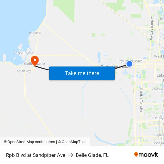 RPB BLVD at SANDPIPER AVE to Belle Glade, FL map