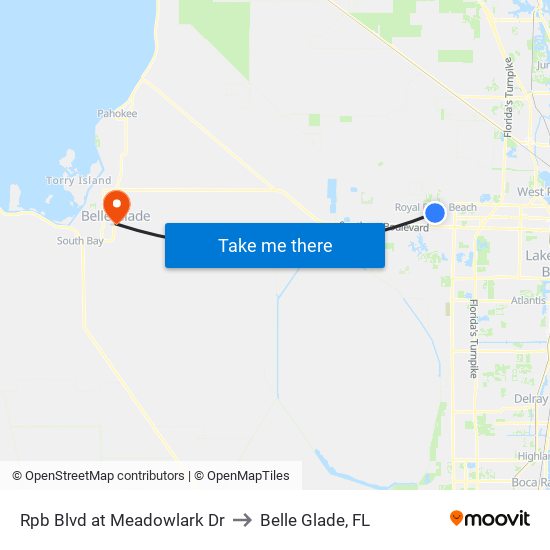 RPB BLVD at MEADOWLARK DR to Belle Glade, FL map