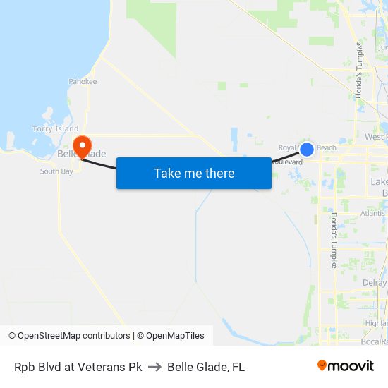 RPB BLVD at VETERANS PK to Belle Glade, FL map