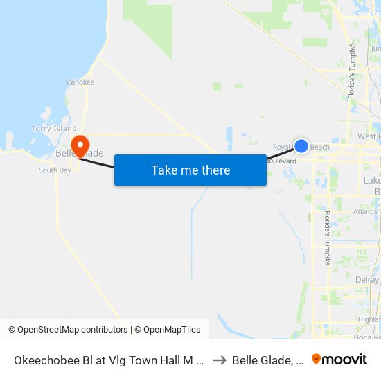 Okeechobee Bl at Vlg Town Hall M Ent to Belle Glade, FL map