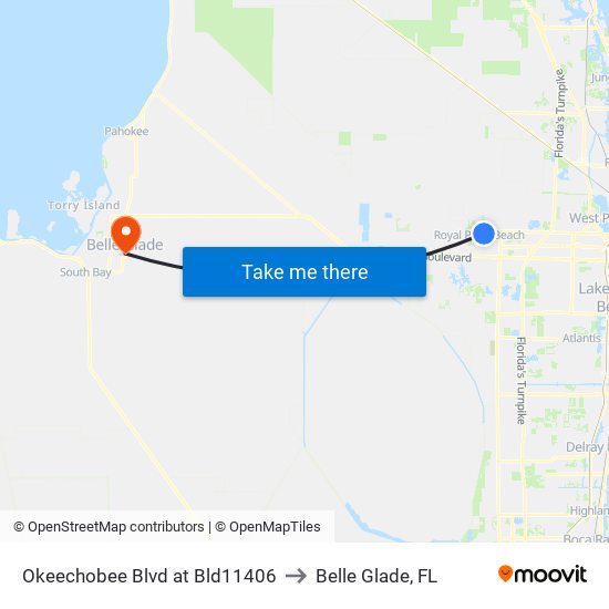 Okeechobee Blvd at Bld11406 to Belle Glade, FL map