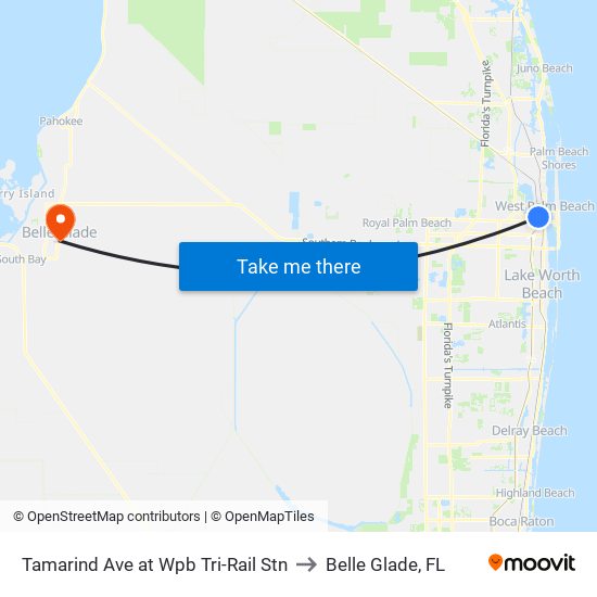 Tamarind Ave at  Wpb Tri-Rail Stn to Belle Glade, FL map