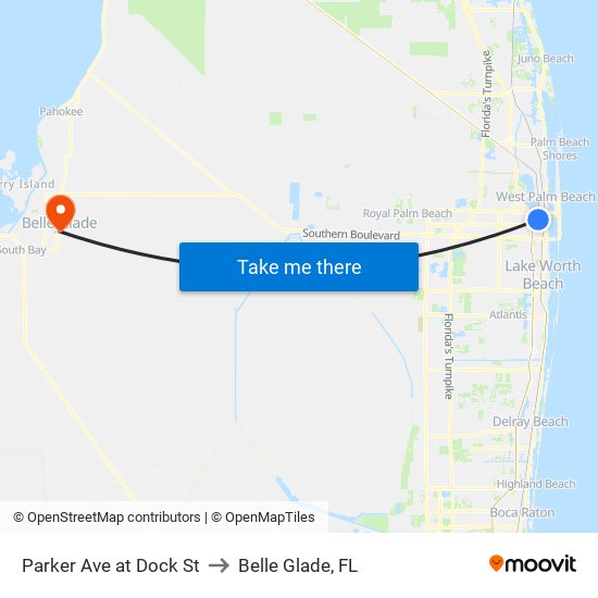 PARKER AVE at DOCK ST to Belle Glade, FL map