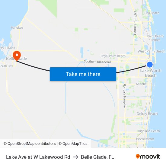 LAKE AVE at W LAKEWOOD RD to Belle Glade, FL map