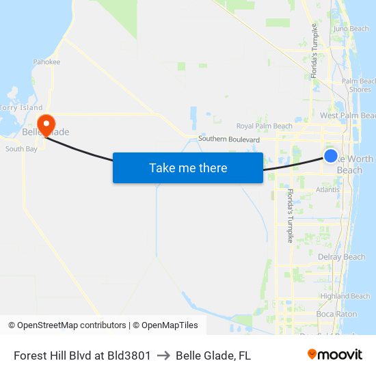 Forest Hill Blvd at Bld3801 to Belle Glade, FL map