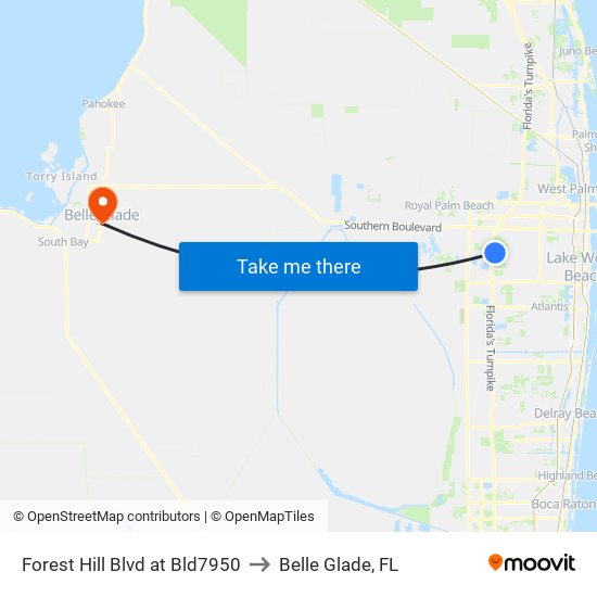 Forest Hill Blvd at Bld7950 to Belle Glade, FL map