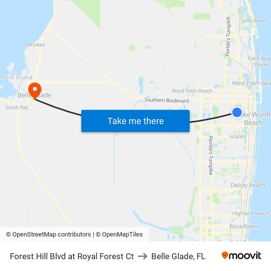 Forest Hill Blvd at Royal Forest Ct to Belle Glade, FL map