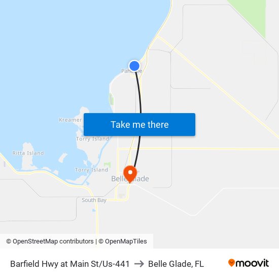 Barfield Hwy at Main St/Us-441 to Belle Glade, FL map