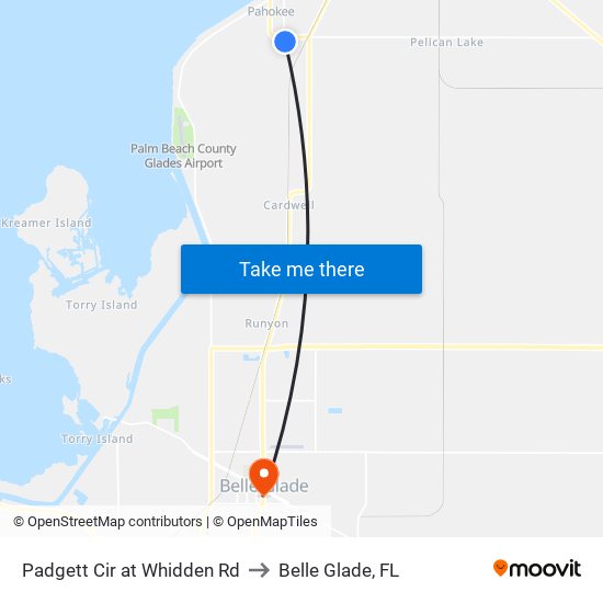 Padgett Cir at Whidden Rd to Belle Glade, FL map