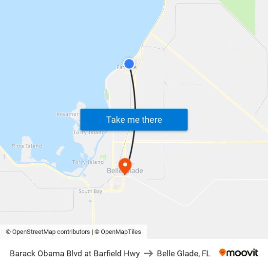 BARACK OBAMA BLVD at BARFIELD HWY to Belle Glade, FL map