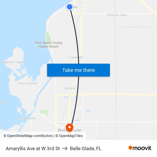 Amaryllis Ave at W 3rd St to Belle Glade, FL map