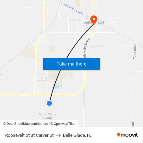 Roosevelt St at Carver St to Belle Glade, FL map