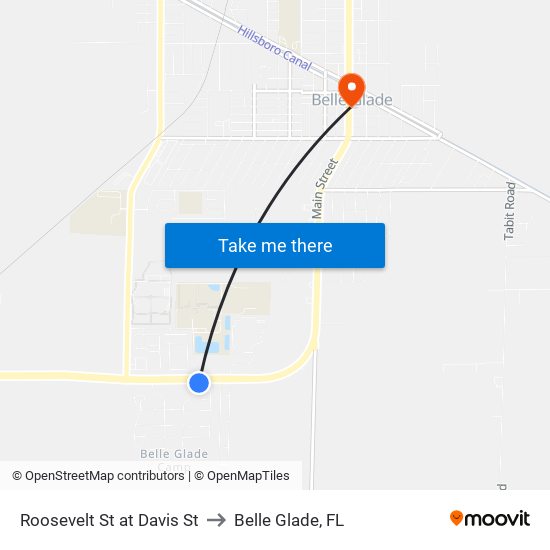 Roosevelt St at Davis St to Belle Glade, FL map