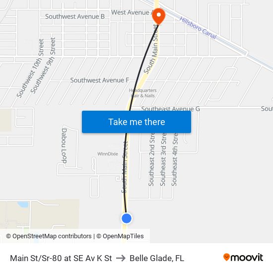 Main St/Sr-80 at SE Av K St to Belle Glade, FL map