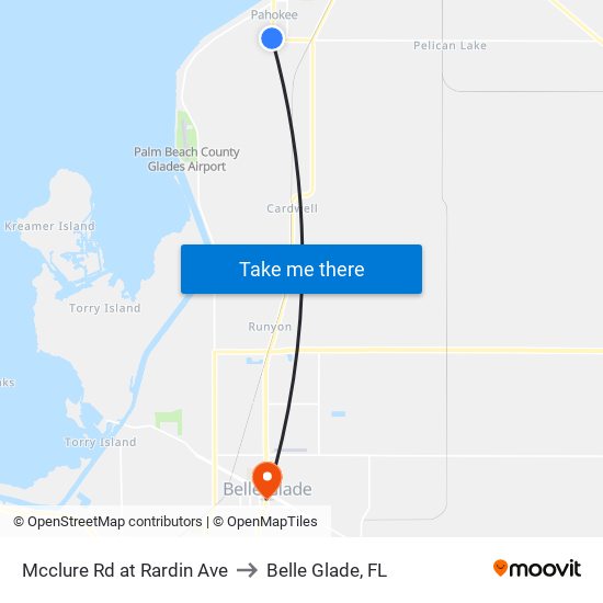 Mcclure  Rd at Rardin Ave to Belle Glade, FL map