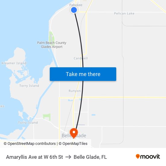 Amaryllis  Ave at W 6th St to Belle Glade, FL map