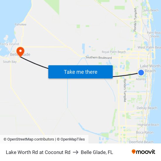 Lake Worth Rd at Coconut Rd to Belle Glade, FL map