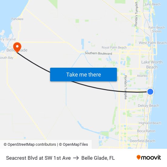 Seacrest Blvd at SW 1st Ave to Belle Glade, FL map